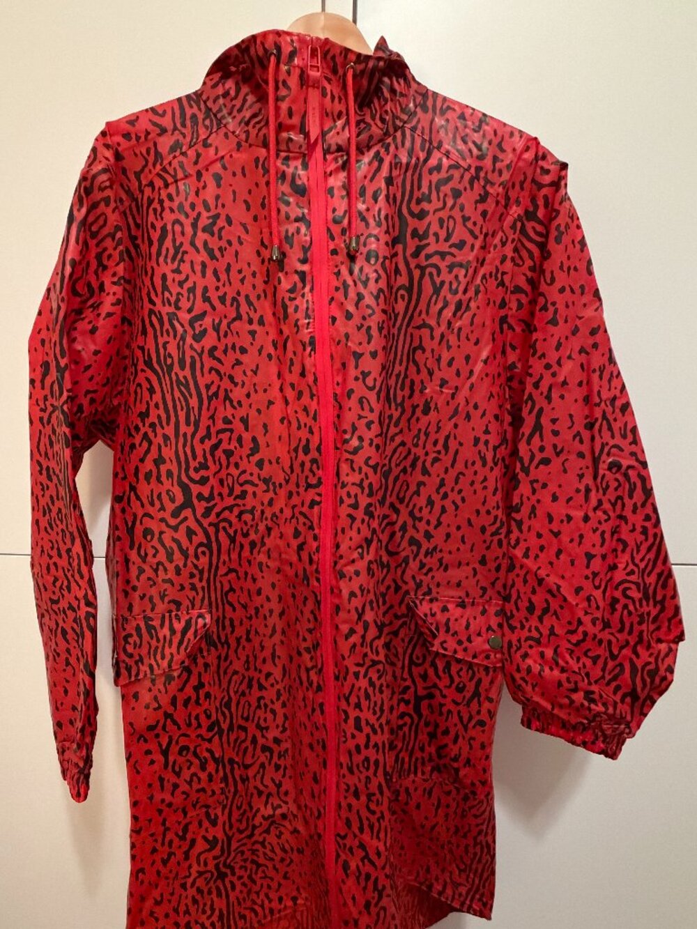 Opening Ceremony X Rains - Plastic Hooded Rain Coat Red Black Pattern/Print XS/S